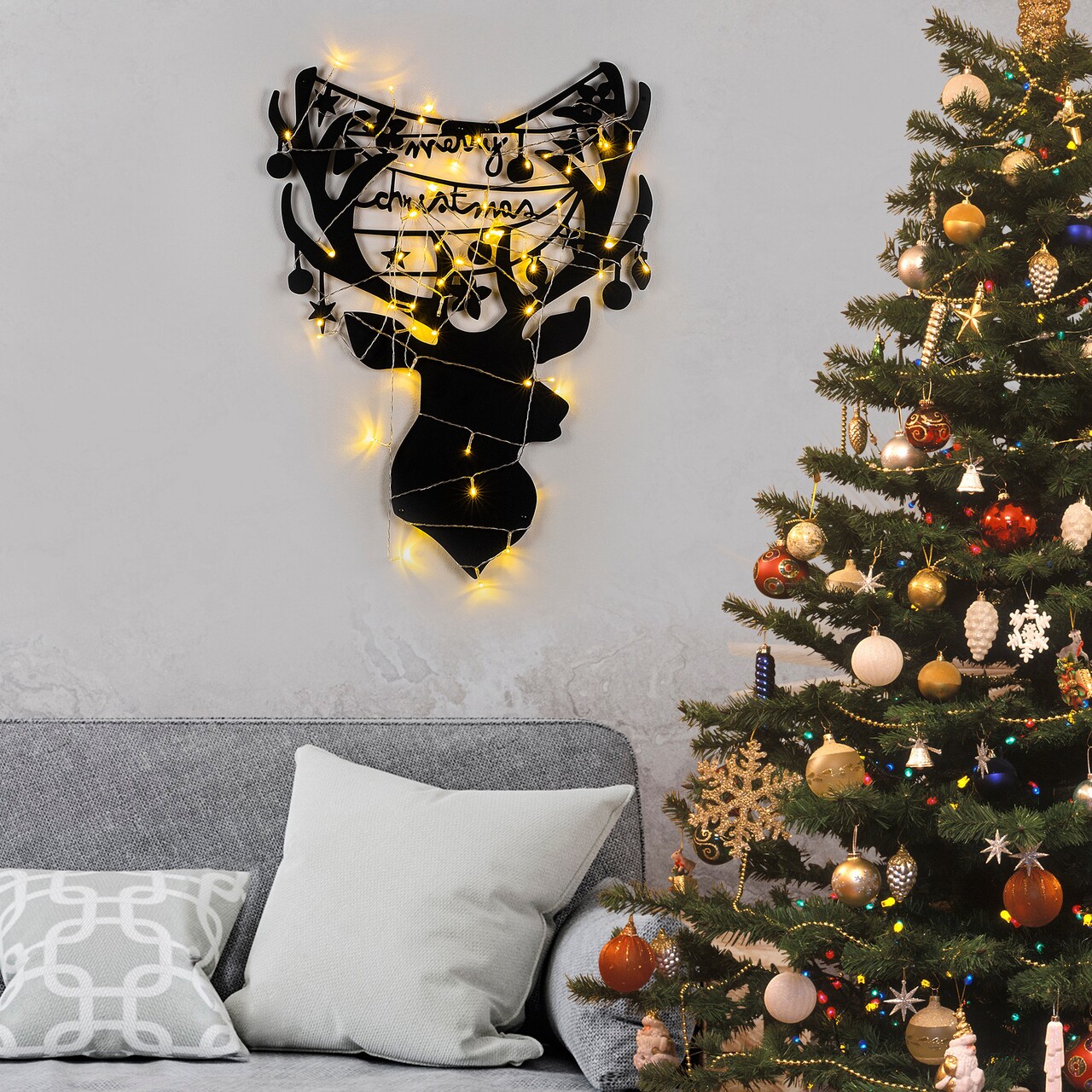 Decoratiune de luminoasa XMASBLACK-026, Tanelorn, 52x70 cm, metal, negru - imagine 7